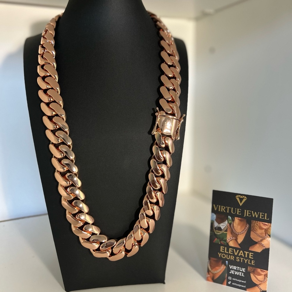 20mm Miami Cuban Link Rose Gold Plated Chain Necklace 18k & 14k